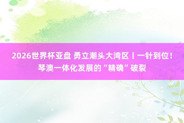 2026世界杯亚盘 勇立潮头大湾区丨一针到位!琴澳一体化发展的“精确”破裂