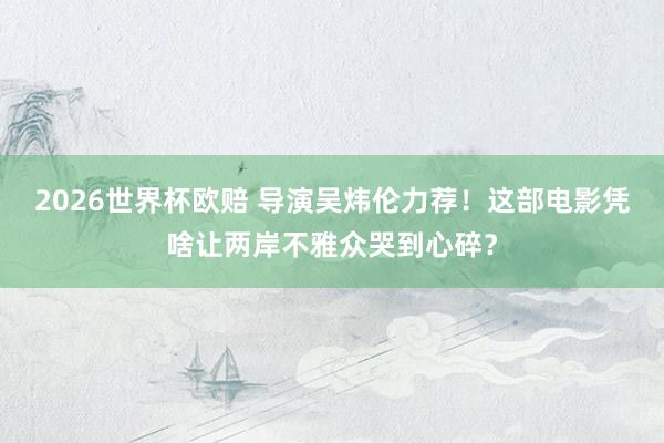 2026世界杯欧赔 导演吴炜伦力荐!这部电影凭啥让两岸不雅众哭到心碎?