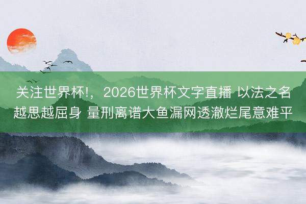 关注世界杯!,2026世界杯文字直播 以法之名越思越屈身 量刑离谱大鱼漏网透澈烂尾意难平