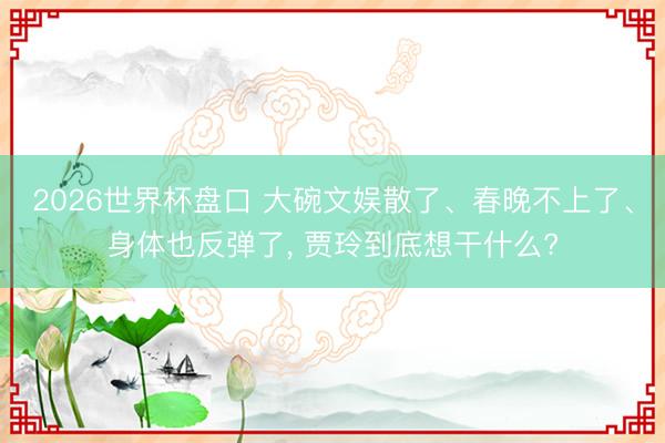 2026世界杯盘口 大碗文娱散了、春晚不上了、身体也反弹了, 贾玲到底想干什么?