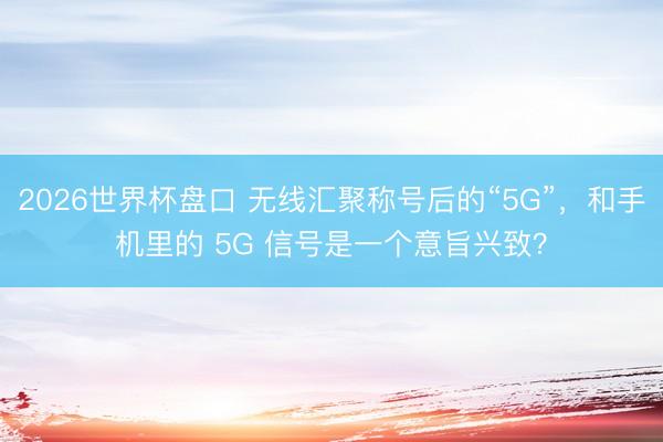 2026世界杯盘口 无线汇聚称号后的“5G”，和手机里的 5G 信号是一个意旨兴致？